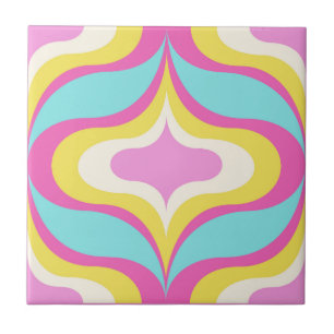 Azulejo Cerámico Azul Rosa Verde Blanco Patrón Ret