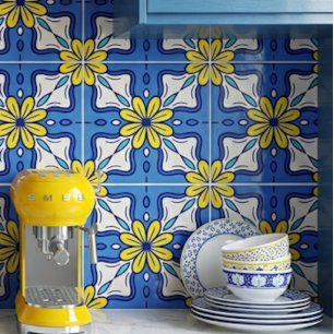 Azulejo Cerámico Azul y Amarillo