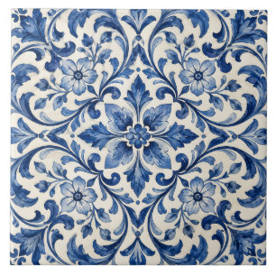 Azulejo Cerámico Azul y Blanco