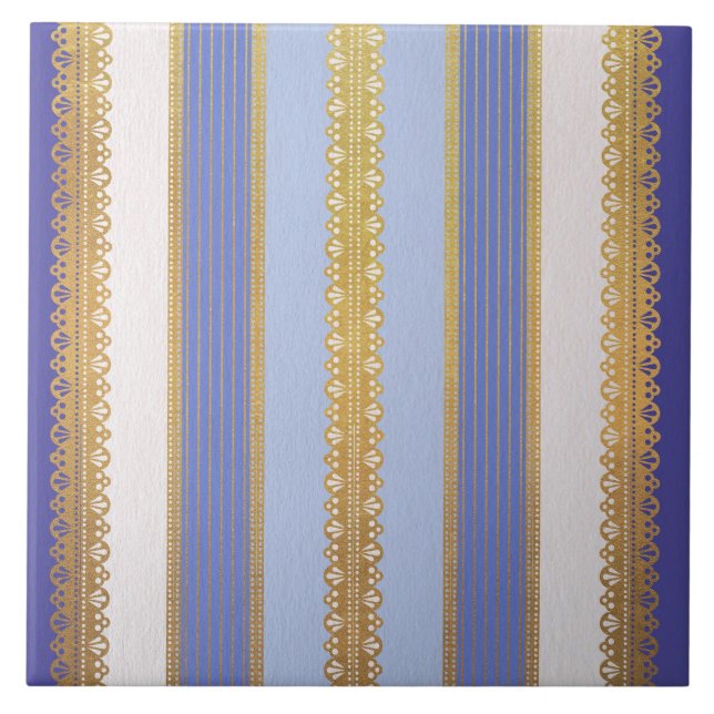 Azulejo Cerámico Azul y Dorado (Frente)
