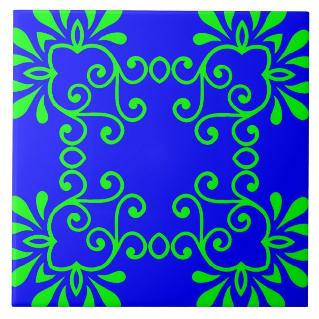 Azulejo Cerámico Azul y Verde (Frente)