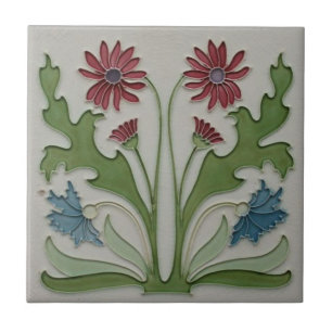Azulejo Cerámico - Baldosa Floral Art Nouveau Rojo