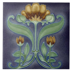Azulejo Cerámico - Baldosa Floral Azul, Verde y Ma