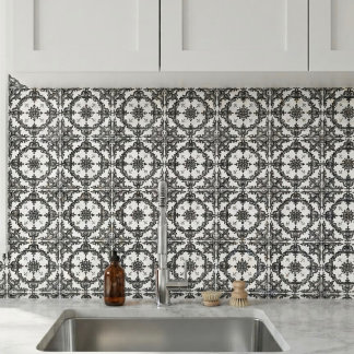 Azulejo cerámico barroco blanco y negro vintage or