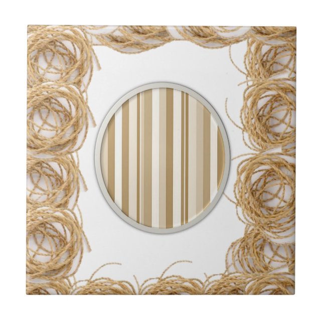 Azulejo Cerámico Beige con Franja de Cuerda (Frente)