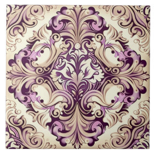 Azulejo Cerámico Beige y Rosa Elegante con Estampa