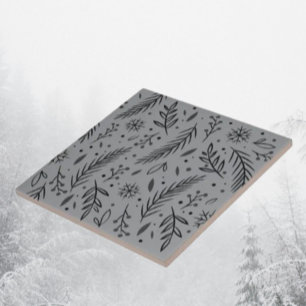 Azulejo Cerámico Botánico de Invierno – Gris
