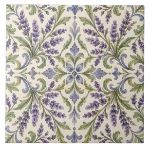 Azulejo Cerámico Botánico de Lavanda Vintage