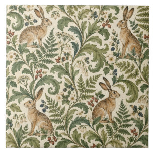 Azulejo Cerámico Botánico de Liebre Vintage