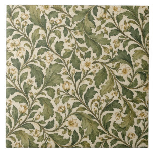 Azulejo Cerámico Botánico Verde Salvia Vintage