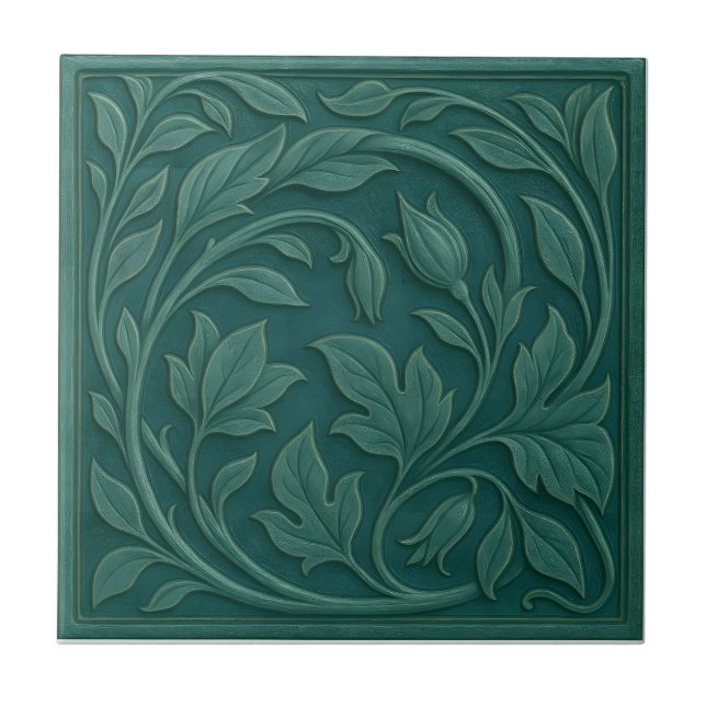 Azulejo Cerámico Botánico Verde Turquesa (Frente)