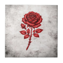 Azulejo Cerámico Botánico Vintage de Rosa Roja Ele