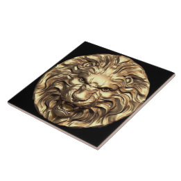 Azulejo Cerámico Cabeza de León Dorado Rugiente