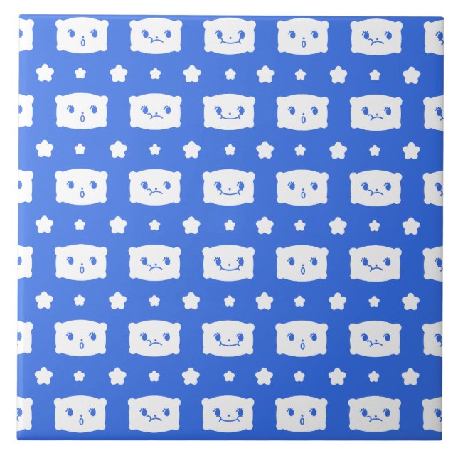 Azulejo Cerámico Caras de Almohada Kawaii Azules E (Frente)