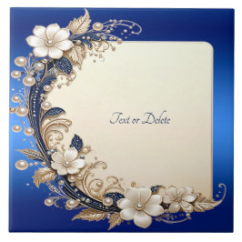 Azulejo Cerámico con Adorno Floral Blanco Azul