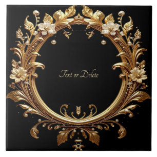 Azulejo Cerámico con Marco Adornado Floral Dorado