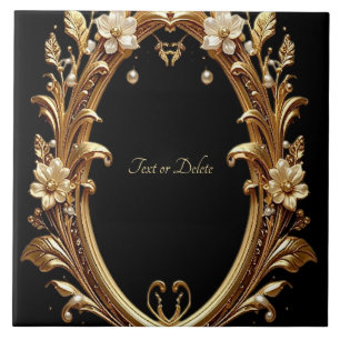 Azulejo Cerámico con Marco Adornado Floral Dorado