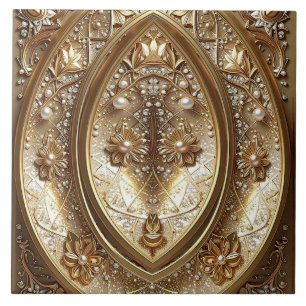 Azulejo Cerámico con Marco Dorado Ornamentado