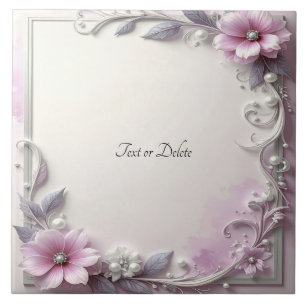 Azulejo Cerámico con Marco Floral Rosa