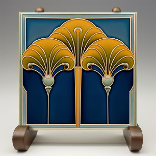 Azulejo Cerámico con Motivo de Abanico Vintage