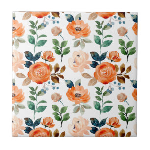 Azulejo Cerámico con Patrón de Flores Rosadas y Mo