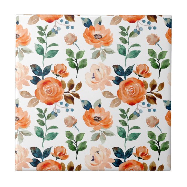 Azulejo Cerámico con Patrón de Flores Rosadas y Mo (Frente)