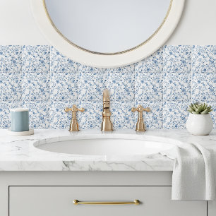 Azulejo Cerámico con Patrón Floral de Toile Azul E
