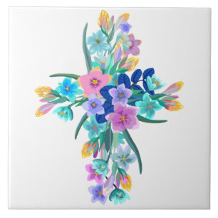 Azulejo Cerámico Cruz Floral