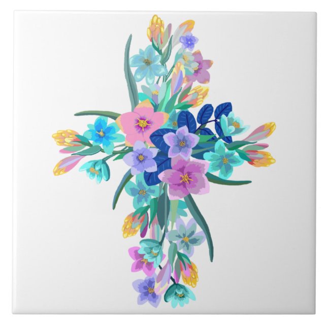 Azulejo Cerámico Cruz Floral (Frente)