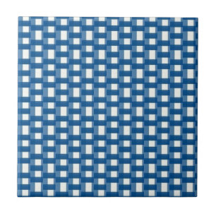Azulejo Cerámico Cuadrado de Raya Azul y Blanco