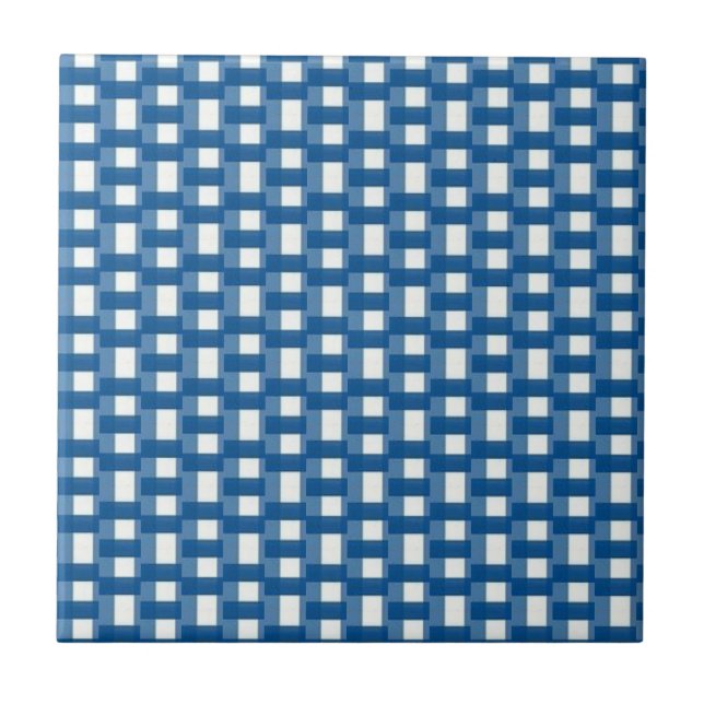 Azulejo Cerámico Cuadrado de Raya Azul y Blanco (Frente)