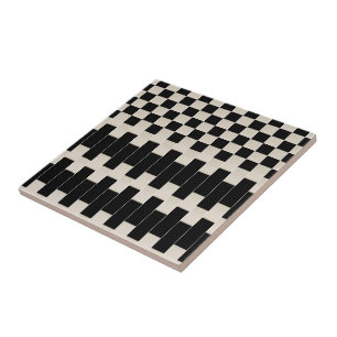Azulejo Cerámico Cuadrado de Raya Negra y Beige