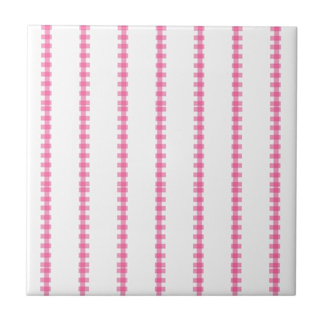 Azulejo Cerámico Cuadrado de Raya Rosa y Blanca (Frente)