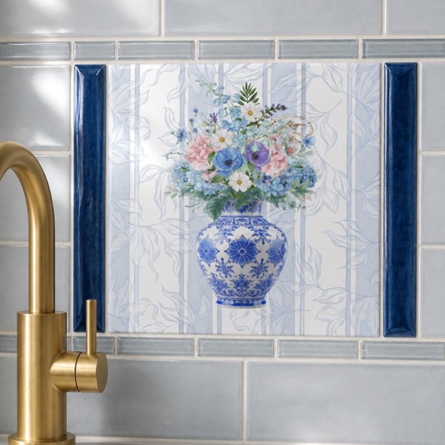 Azulejo Cerámico de Acuarela con Jarrón Chinoiseri (Subido por el creador)