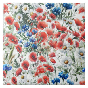 Azulejo Cerámico de Acuarela Flor Silvestre Amapol