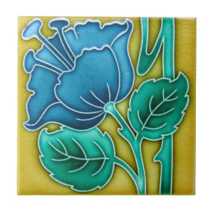 Azulejo Cerámico de Amapola Azul Art Nouveau
