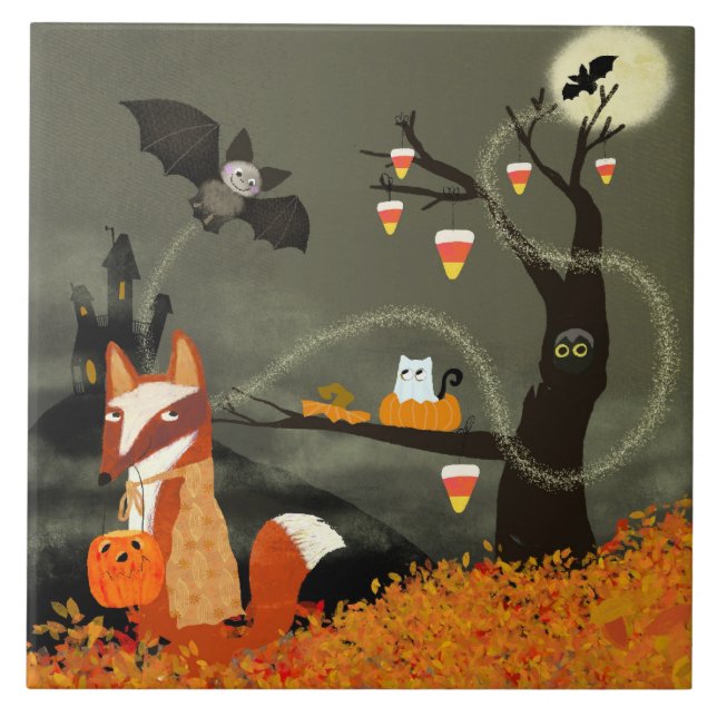 Azulejo Cerámico de Amigos Adorables de Halloween (Frente)