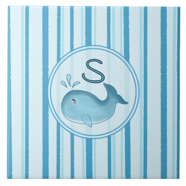 Azulejo Cerámico de Ballena Bebé Adorable con Raya (Frente)