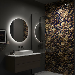 Azulejo Cerámico de Baño Barroco Floral Oro Negro