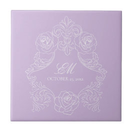 Azulejo Cerámico de Boda con Monograma Victoriano