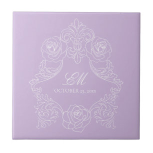 Azulejo Cerámico de Boda con Monograma Victoriano 