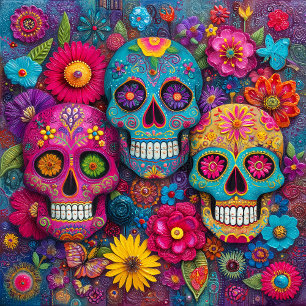 Azulejo Cerámico de Calavera de Azúcar Día de Muer