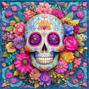 Azulejo Cerámico de Calavera de Azúcar Día de Muer