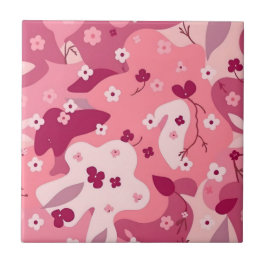 Azulejo Cerámico de Camuflaje Floral Rosa Burdeos