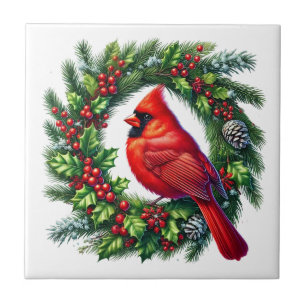 Azulejo Cerámico de Cardenal Navideño
