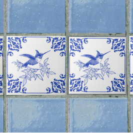 Azulejo Cerámico de Colibrí Azul Decorativo