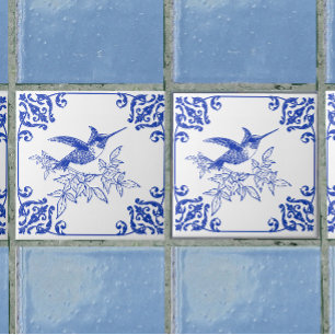 Azulejo Cerámico de Colibrí Azul Decorativo
