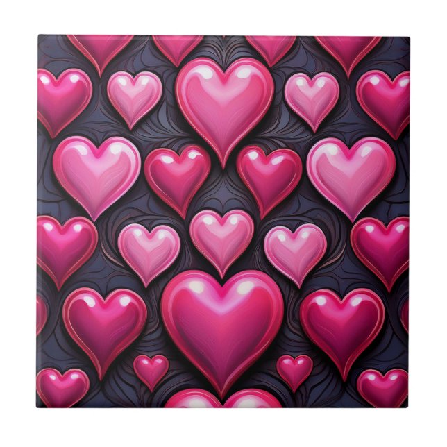 Azulejo Cerámico de Corazones Rosas (Frente)