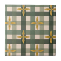 Azulejo Cerámico de Cuadros Verdes y Hojas