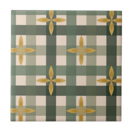 Azulejo Cerámico de Cuadros Verdes y Hojas